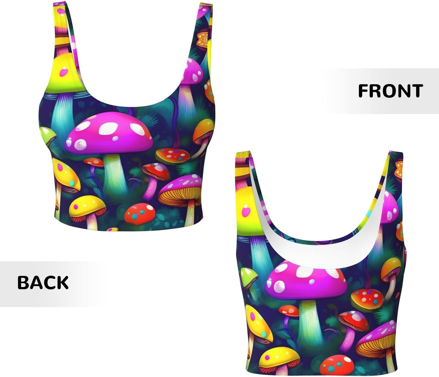 Bright Mushrooms Art Print Women's Sports Bra Tank Tops,Longline Sports Bras for Yoga,Workout and Running