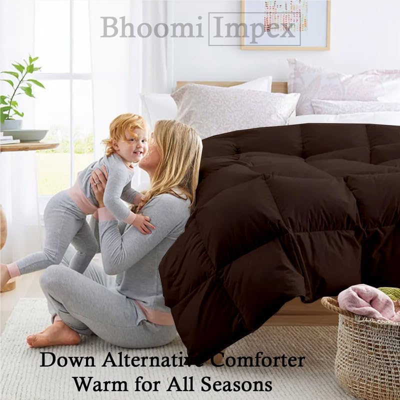 Image of Down Blanket, Extra Lightweight Summer Comforter for Double Bed | 100 GSM Ac Comforter | Dohar | Soft Microfiber Fabric (Chocolate)