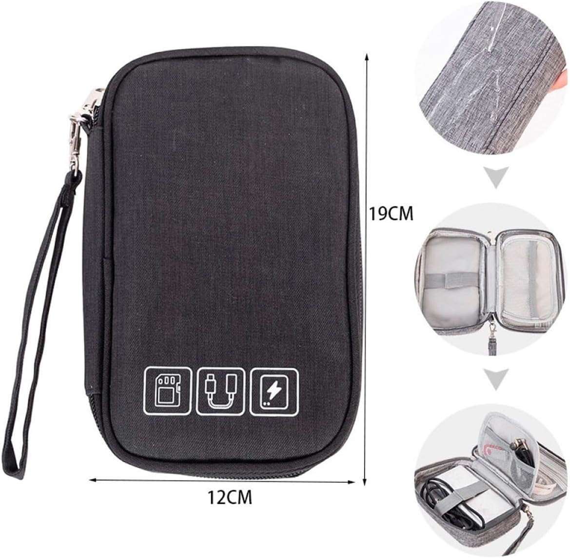 Bolsa Organizadora de Cabos e Acessórios Eletrônicos com 2 Camadas Impermeável para Viagem e Escritório – Estojo Compacto com Compartimentos Internos