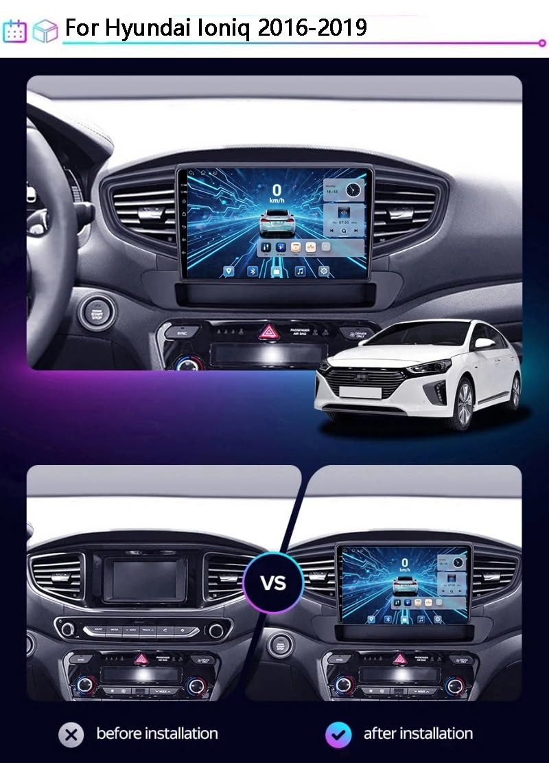 Radio Samochodowe Dual Din Android 16 dla Hyundai Ioniq 2016-2019 | 9" Ekran Dotykowy Bluetooth FM Plug and Play Obsługa Kierownicy