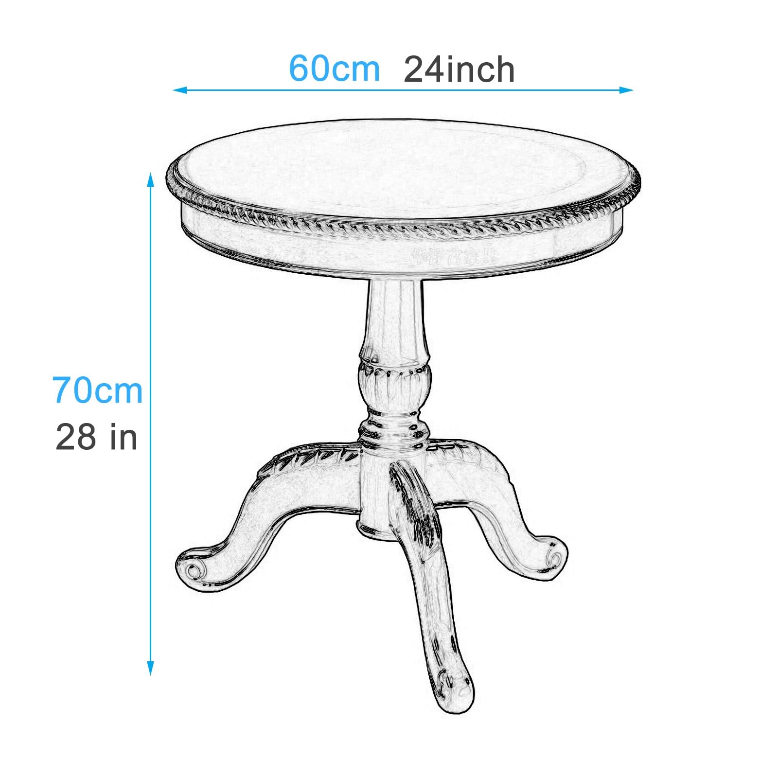 Tavolino rotondo in stile palazzo, tavolino in legno retrò per salotto, sala da pranzo, soggiorno, camera da letto, ufficio, studio, ingresso, cucina, sala lettura, salone, mobili decorativi
