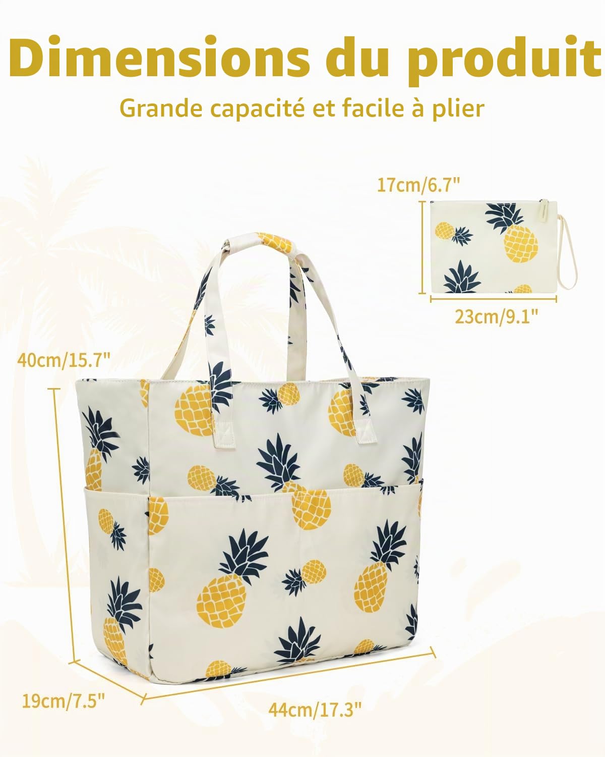 KABAQOO Sac de Plage XXL Famille avec Fermeture Éclair et Compartiment Humide Sac Cabas Piscine Femme Grand Multipoches