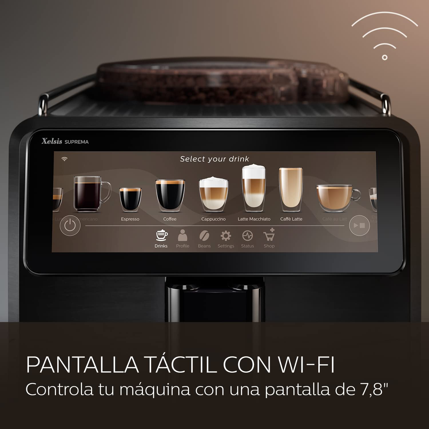 Saeco Xelsis Suprema Cafetera Superautomática - Wi-Fi Integrado, 22 Variedades de Café, Pantalla Táctil Intuitiva 7.8", 8 Perfiles de Usuario, Molinillo de Cerámica (SM8889/00)