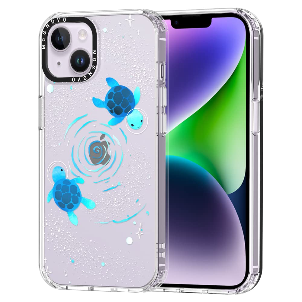 MOSNOVO Compatible with iPhone 14 Plus Case, [Buffertech 6.6 ft Drop Impact] [Anti Peel Off Tech] Clear TPU Bumper Phone Case Cover with Cute Swirl Space Turtle Designed for iPhone 14 Plus 6.7"