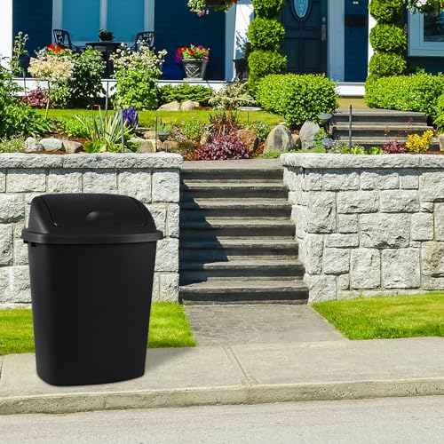 Caneca de basura plástica con tapa basculante, 10 gal, negra, set 4 miniatura 5