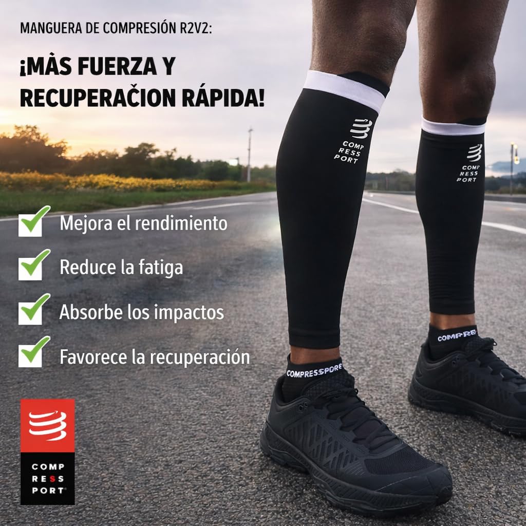 Compressport R2V2 - Manga de compresión para las pantorrillas - Protección muscular, rendimiento y recuperación para el deporte - Ultraligero y anti-fatiga - Correr, Ciclismo, Trail y Triatlón