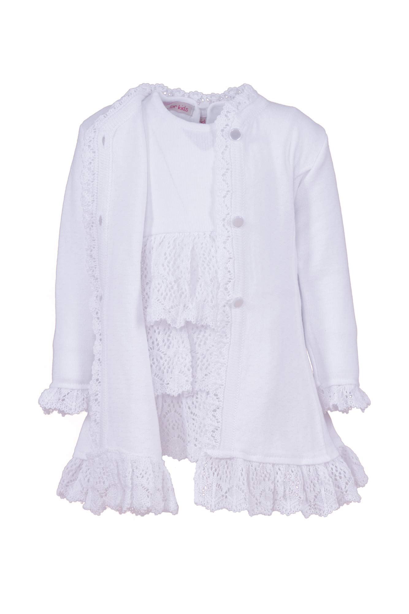 Vestido de bautizo para niña, vestido de punto con abrigo y gorro, conjunto para bautizo, color blanco Blanco 6-9 Meses