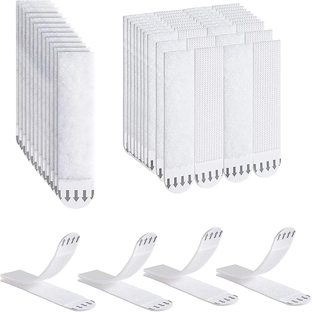 Ainiv 32-Pairs(64 Strips) Adhesive Picture Hanging Strips, Middle 69mmx19mm Double Side Hook Loop Mounting Tapes,Strength Sticky Pads, Damage Free Removable Wall Fastener Tape for Glasses, Metal