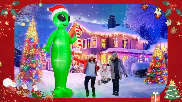 12 Ft Christmas Inflatable Alien Decor - Giant Outdoor Blow Up Yard Decoration With LED Lights