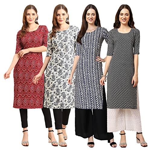 Image of Pinkmint Women's Crepe Digital Print Straight Kurta [Pack of 4]