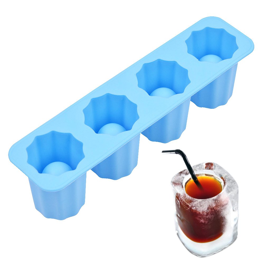 Silicone Ice Shot Glass Mold,4-cups Square Blue Ice Cube Tray,Jelly Tray ,Cake Cup Mold ,Food Grade Silicone Ice Mold-Blue