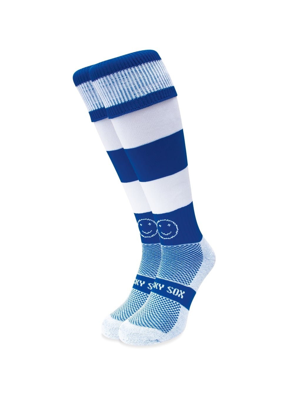 WackySox - Royal Blue & White Hoop Rugby Socks, Sports Socks for Men & Women, Perfect for Riding, Football, Running, Hockey & More