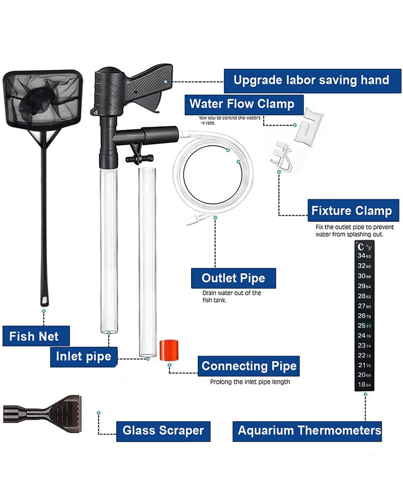 Limpiador de grava para acuario, sifón para peceras, kit de herramientas para absorber la suciedad, lavado de arena, algas, cambiador de agua, arandela de grava para limpieza de peceras