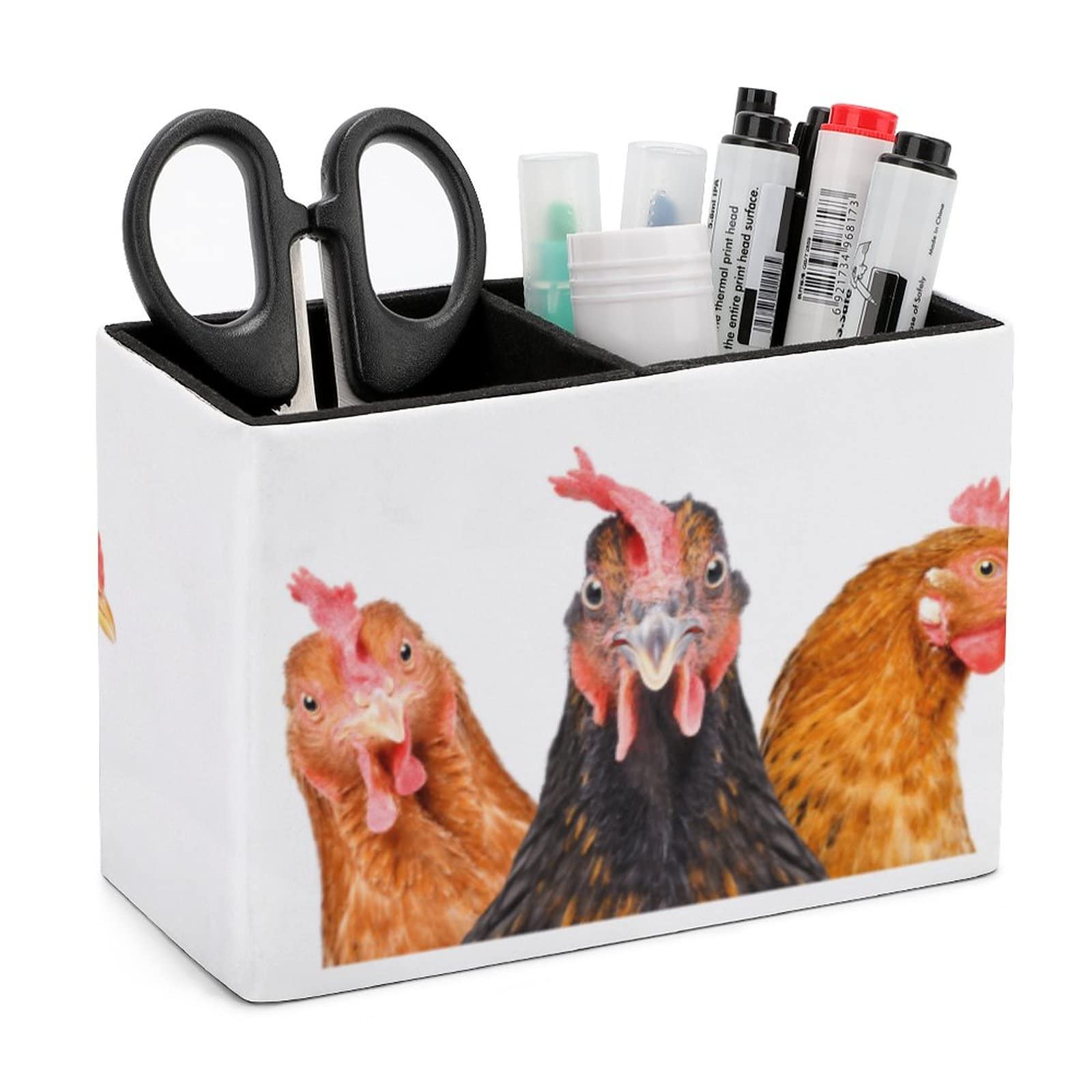 Niapessel Funny Three Chickens Pencil Holder For Desk, Pen Holder Storage Desktop Pen Organizer Desk Pencil Organizer Makeup Brush Holder For Office School College Leather
