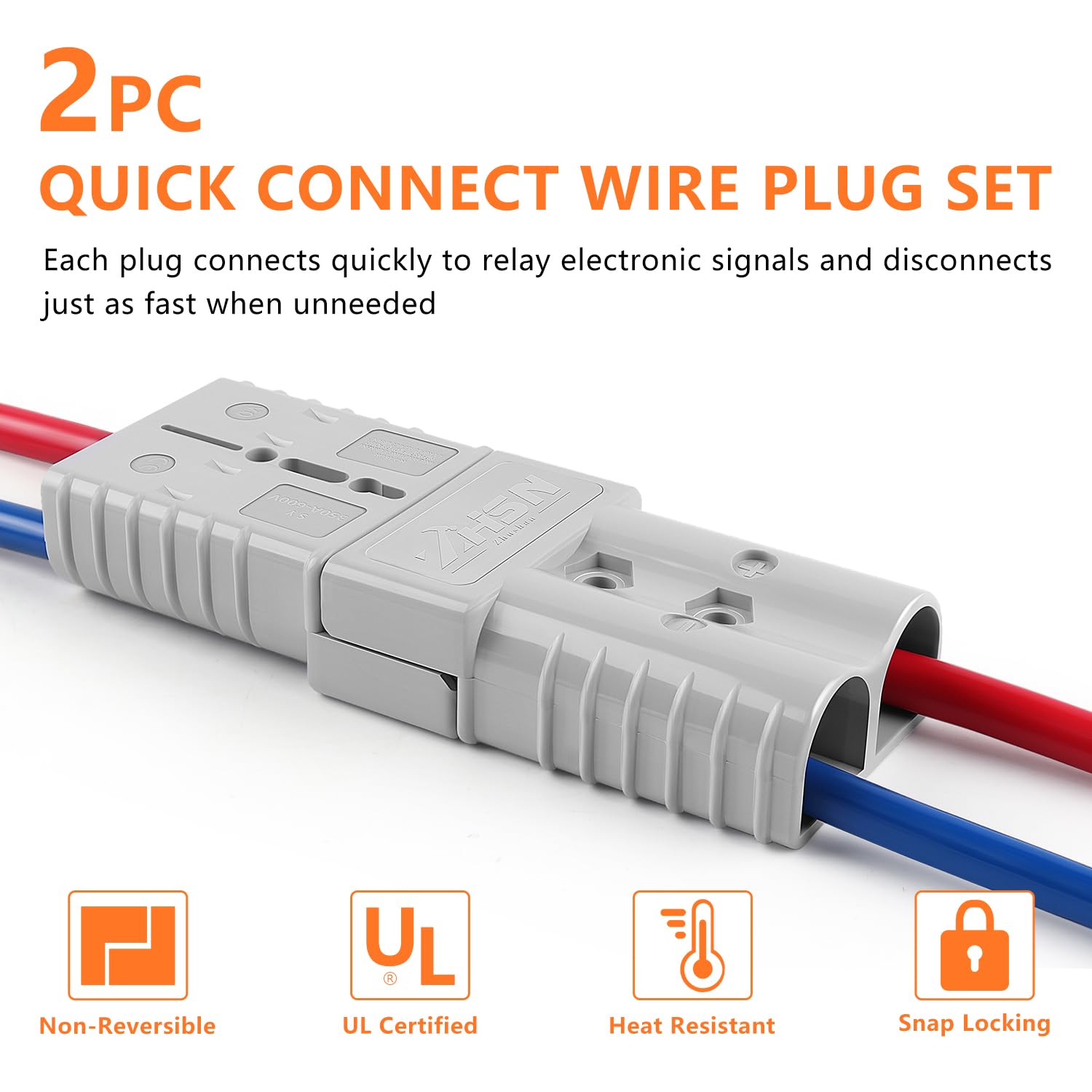 Zhushan Kit di 2 connettori a scollegamento rapido per batteria da 350 A per verricello per rimorchio, calibro AWG 2/0, grigio - alimentazione facile e affidabile