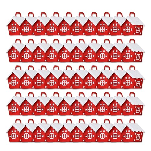 50pcクリスマスバッグボックスクッキートリートボックスハウスのキャンディギフトギフトホリデーパーティー用品