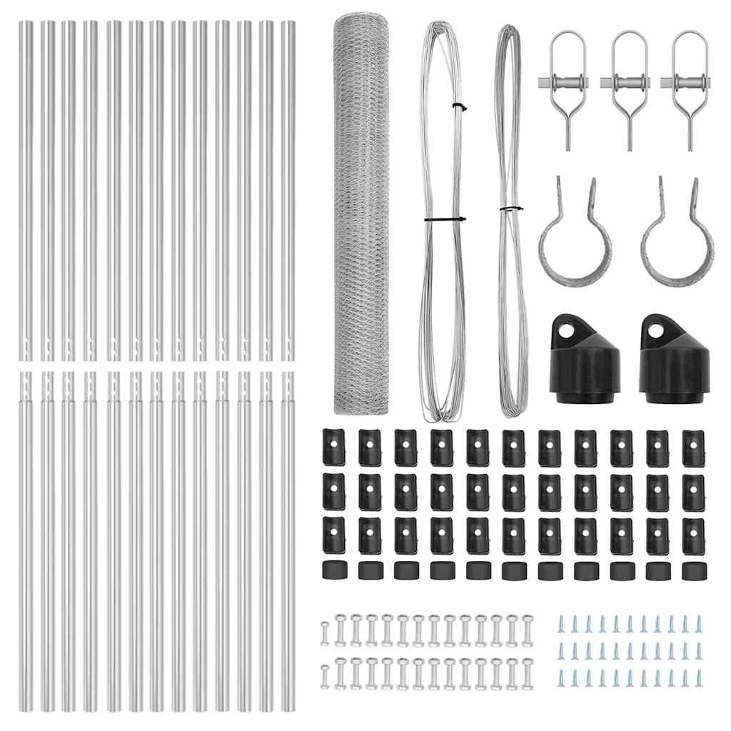 Recinzione in acciaio zincato, 25 x 1,4 m, con 11 pali, motivo a rete, resistente alle intemperie, resistente alla corrosione, per giardino, terrazza, cortile e delimitazione di terreni