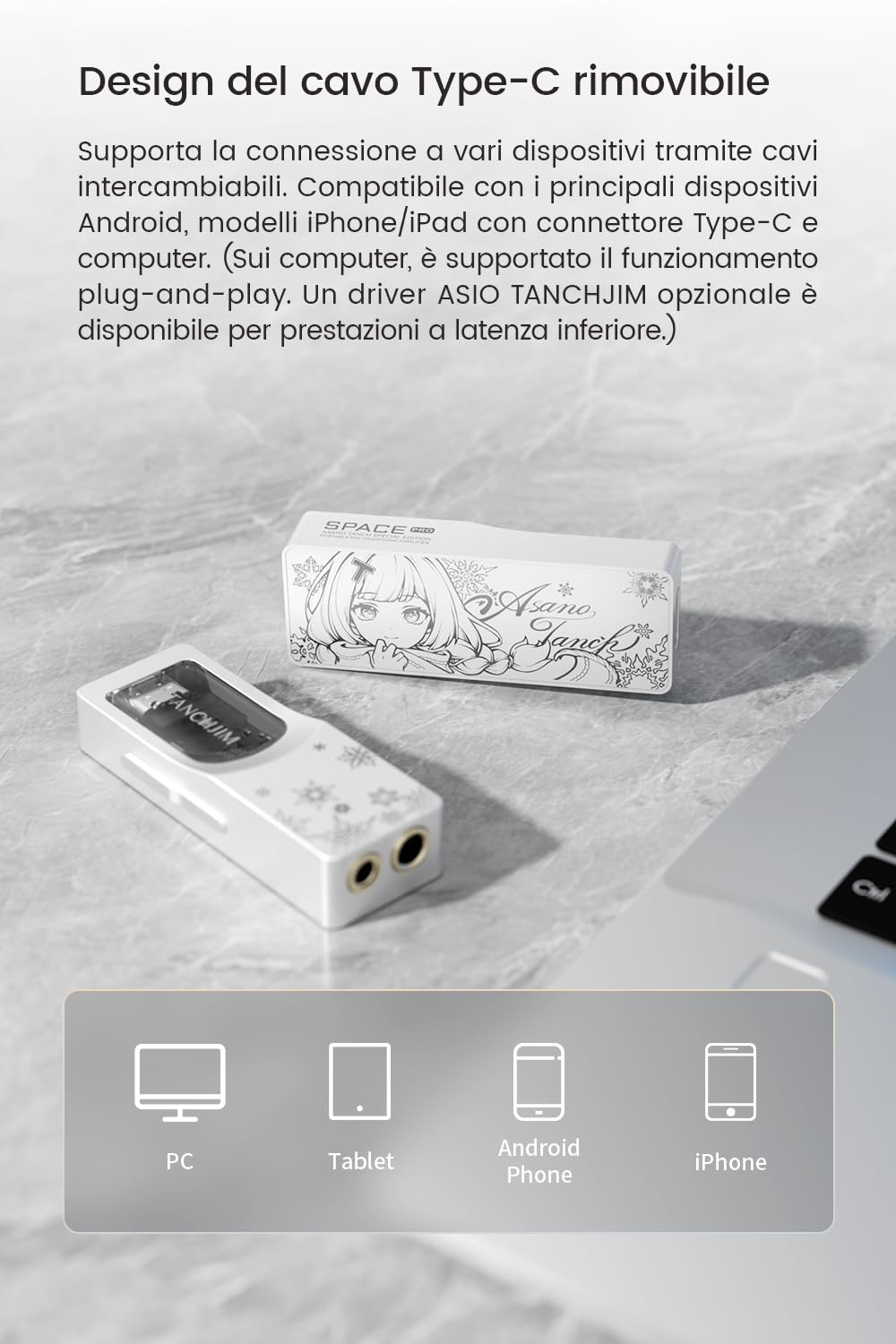 TANCHJIM SPACE PRO Amplificatore Cuffie, Doppio DAC CS43198, Amplificazione Indipendente, 618mW, Uscita 3.5/4.4mm, PCM768kHz DSD256, Gioco/Audio, Supporto Mic e Virtuale 5.1/7.1