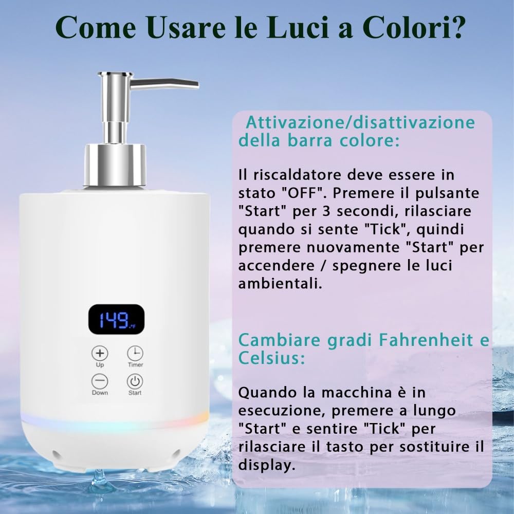 Olio da Massaggio con due distributori di olio Scaldacreme per Dispenser per flaconi spa e Scaldalozioni, Display LED, Scaldafiaconi per gel, Apparecchio Riscaldante per Saloni Bianco