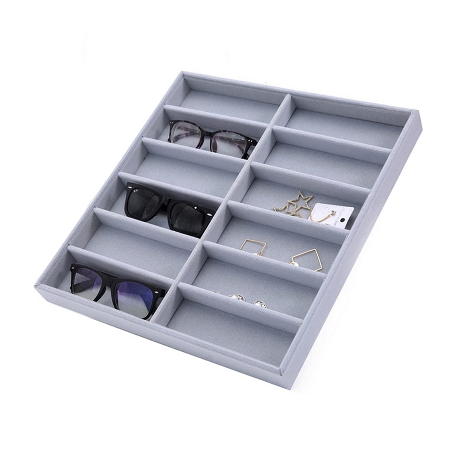 KRECSKRECS Household Items Eyewear Storage Gray 12 Grids Sunglasses Display Box Eyewear Display Glasses Stand Props Jewelry Organizer Tray Fashion Cases Glass Showcase