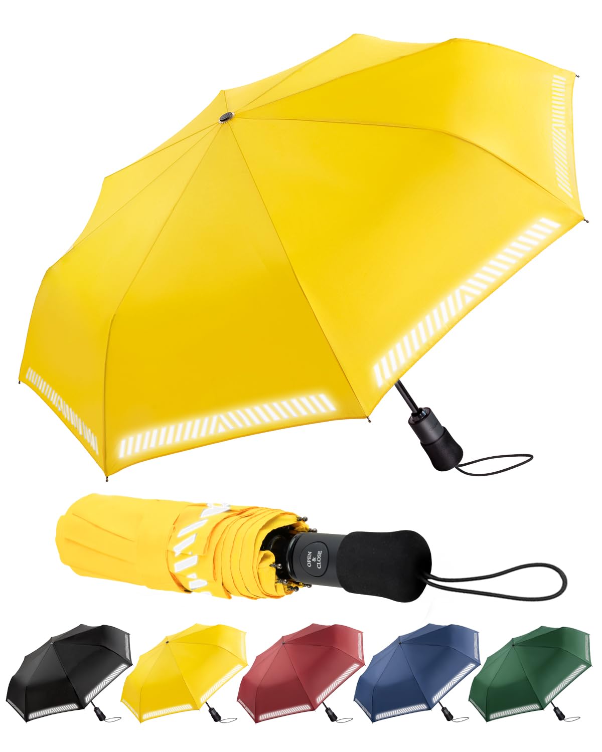 parasol odporny na burzę, kieszonkowy z paskami odblaskowymi, kompaktowy parasol podróżny, automatyczne otwieranie i zamykanie, osłona przed deszczem, 8 żeber, dla mężczyzn, kobiet i dzieci