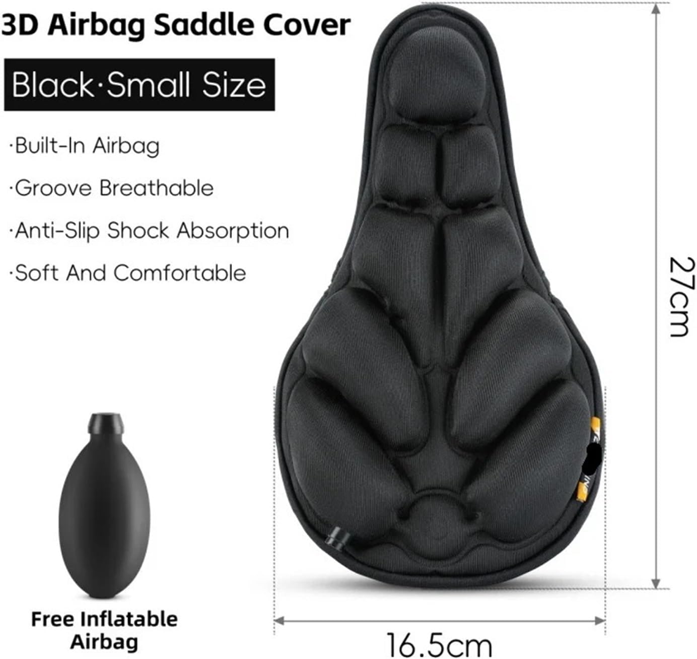 Saddle Cover 3D Inflatable Airbag Bike Seat Cover, Adjustable Shock Absorption Cushion for MTB Road Bike Soft