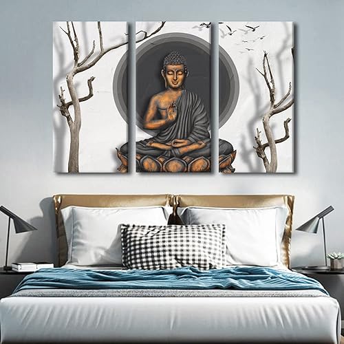 Vista 76 de TUMOVO Wall Art for Living Room Buddha Sculpture Flower Paintings Canvas Wall Art 3 Panel Wall Art Canvas Artwork Wall Decor Large Wall Decor Canvas