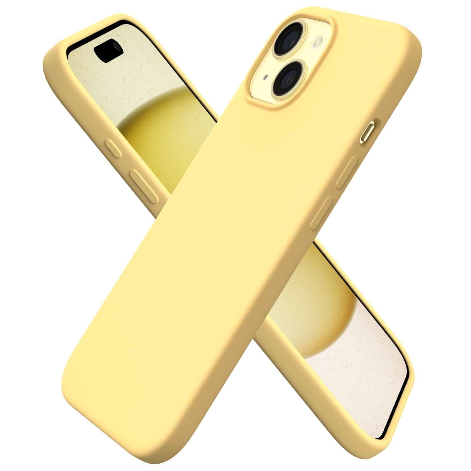 ORNARTO Compatible with iPhone 15 Case 6.1, Slim Liquid Silicone 3 Layers Full Covered Soft Gel Rubber Phone Case, Anti-Scratch Shockproof Protective Cover 6.1 Inch, Butter Yellow