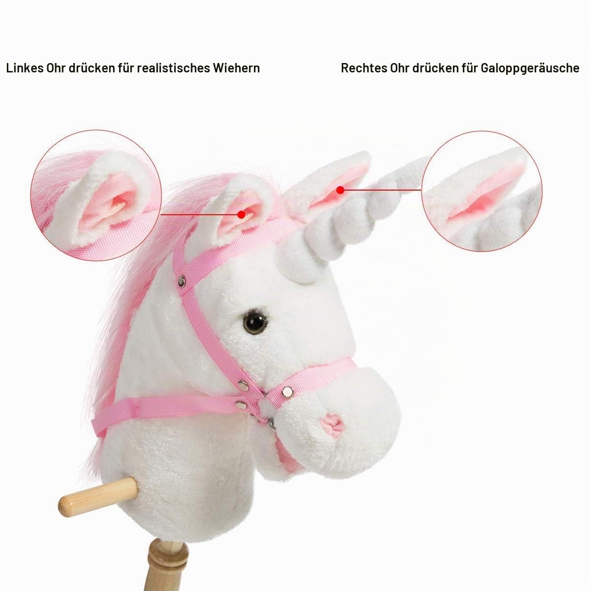 36-inch Weiß Steckenpferd mit Guten Griffen und Rädern Einhorn Plüschtier