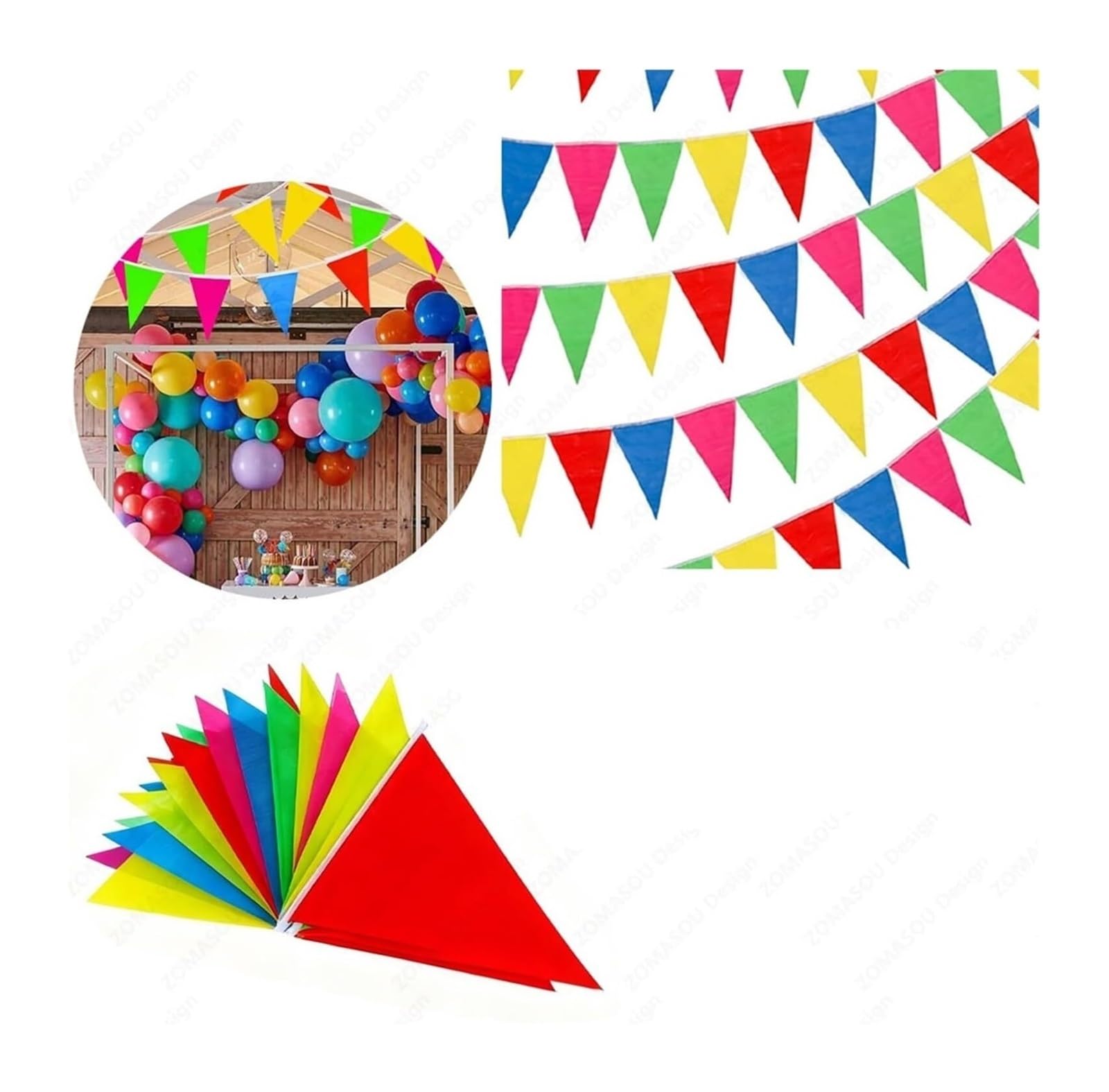 Partybanner für den Außenbereich, Wimpelkette aus mehrfarbigem Stoff, dreieckig, 50–1000 m, for Festival-Partys im Freien(600m (12 Sets))