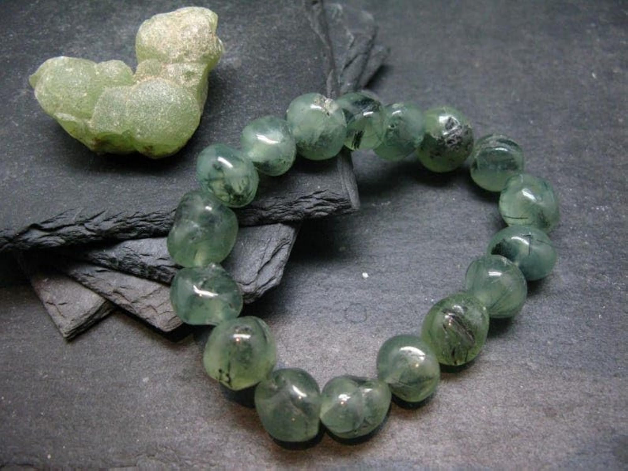 Unisex Natural Prehnite 12mm Tumble Shape Smooth Cut Bead Stretchable Bracelet