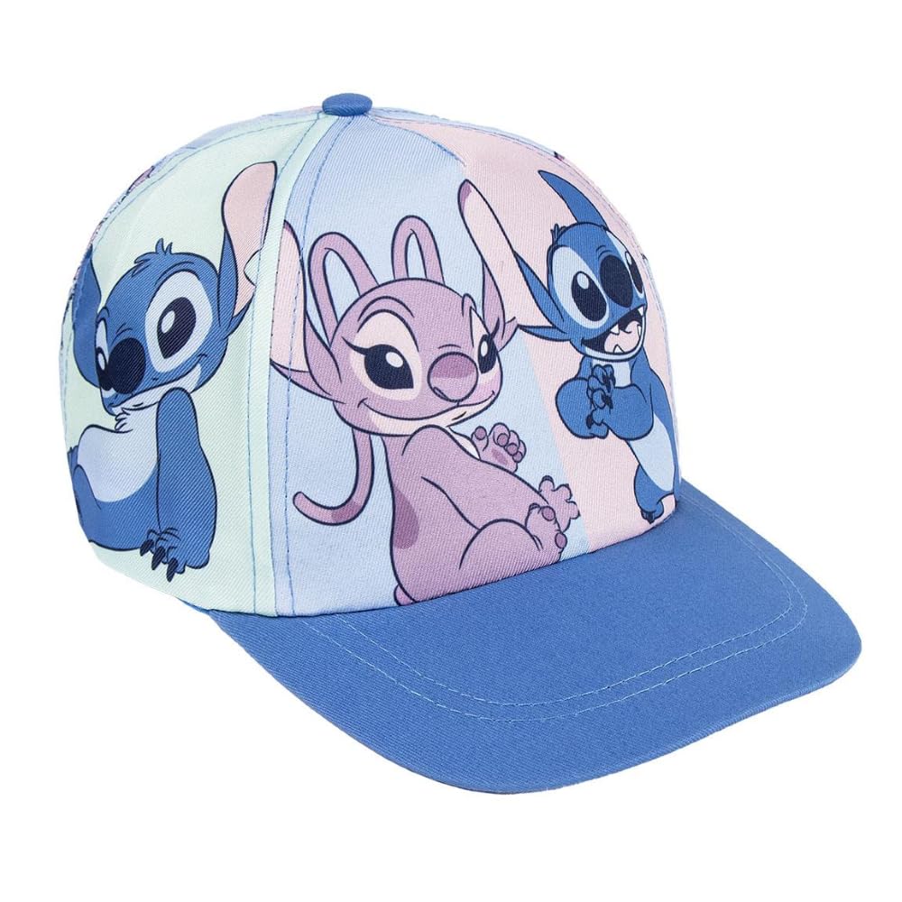Cartoon Multi-Coloured Disney Stitch And Angel Hat With Visor For Children Adjustable Summer Cap 53 Cm Uv Protection