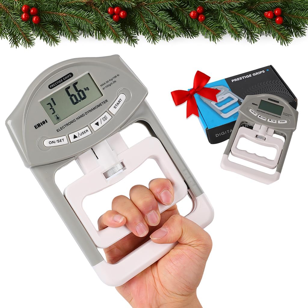Grip Strength Tester - Hand Strengthening Device With Precision Sensors & Adjustable Handle - Hand Dynamometer Fits Most Hands - 90 Kgs/198 Lbs. Max Power Reading - For Home - Sports - Rehab & Clinical Use