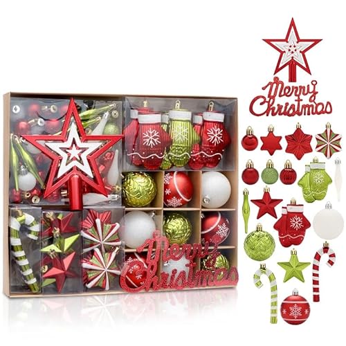 GarveeHome 70ct Christmas Tree Balls Ornaments, Shatterproof Xmas Tree Hanging Balls Decorations Perfect for Holiday Wedding Christmas Decor