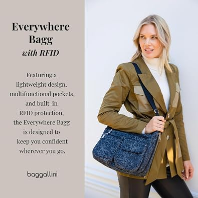 Baggallini womens Everywhere Bagg Crossbody Women 11x9 Lightweight Nylon Hobo Water-resistant Travel Bag W/Rfid