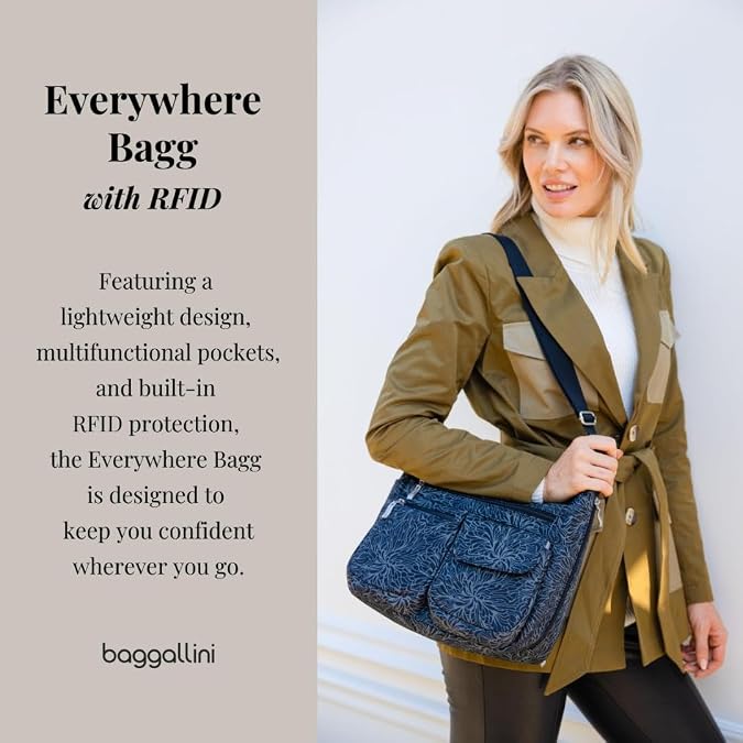Baggallini womens Everywhere Bagg Crossbody Women 11x9 Lightweight Nylon Hobo Water-resistant Travel Bag W/Rfid