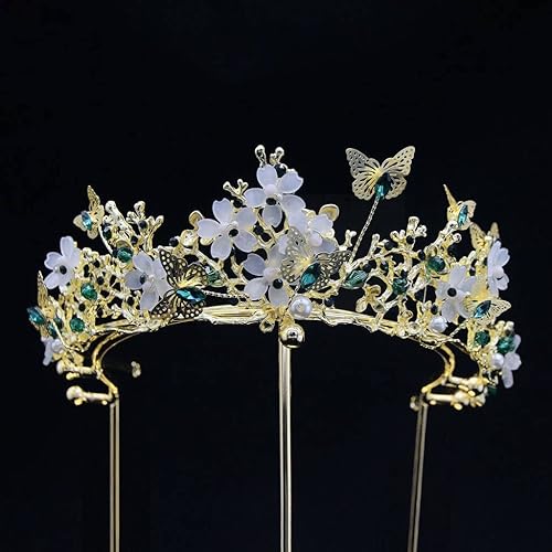 Miniatura 5 de Corona de novia barroca perla Rhinestone corona y tiara mariposa diadema boda accesorios para el cabello princesa corona novia tiaras