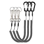 Lix&Rix Rotatable Clip D Ring Carabiners with Stretchy Coiled Lanyards Keychain Tether Tools Leash,Black 3pcs