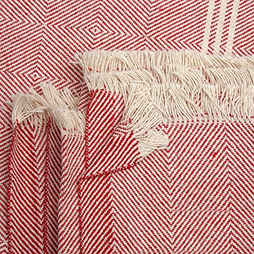 Image of 100% Cotton Soft Beautiful 3D Chek Ingle Bed Size Skin Friendly Summer Blanket /Khes /Dohar /Top Sheet Set /Chadar (Red)