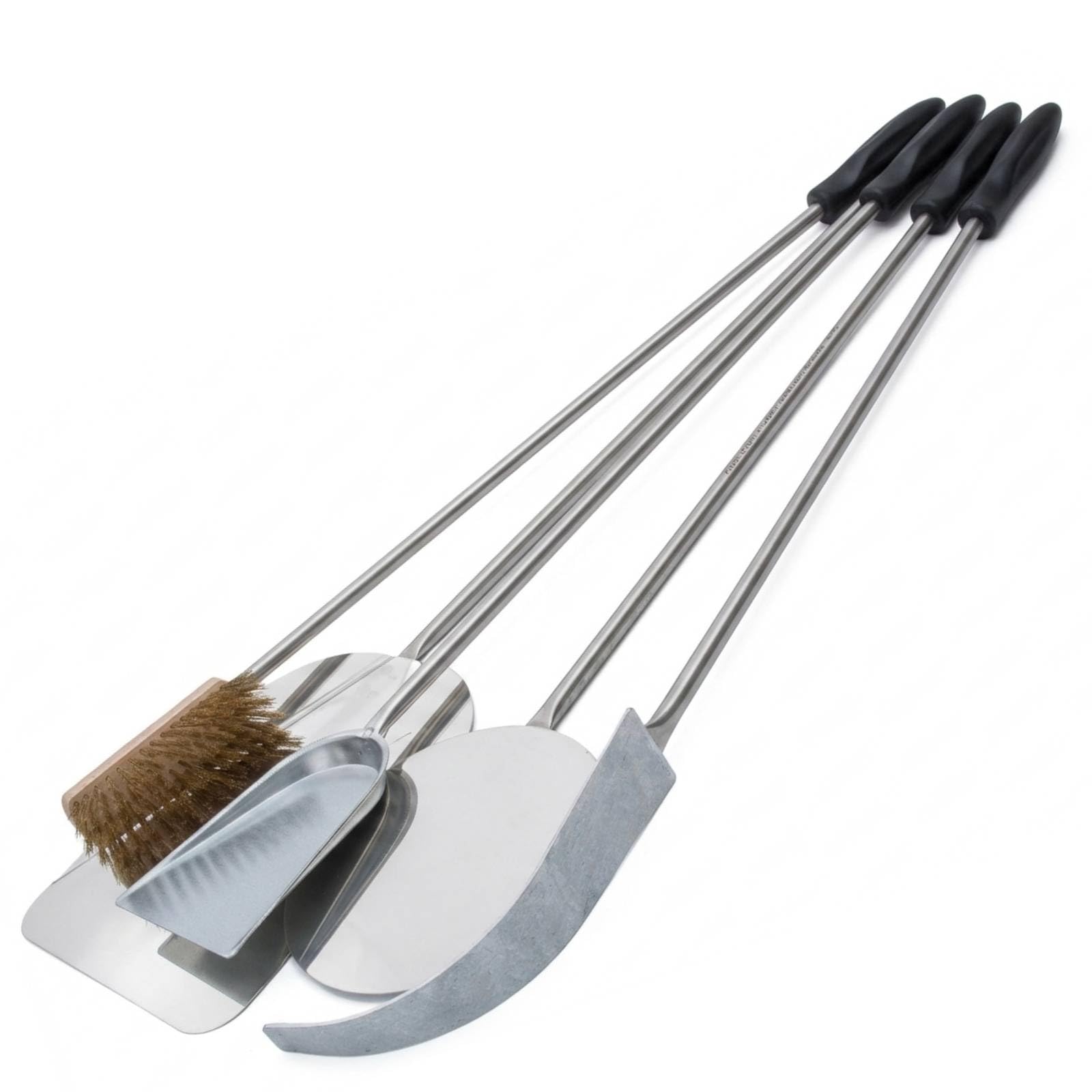 GIEMME Lot 5 Pelles à Pizza Ø30cm Inox Professionnel Manche 82 cm Pelle ronde Ø22 cm Brosse orientable Poils en laiton