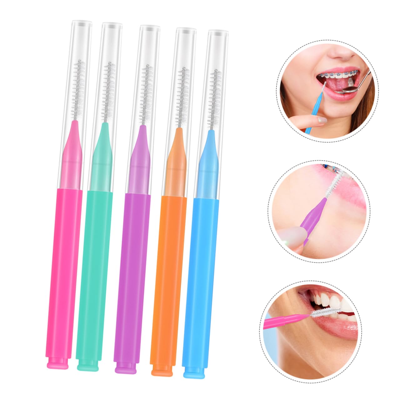250piezas Cepillos Interdentales Para Limpieza Herramienta Portátil De Cepillo De Dientes Para Usar Brackets Naranja Azul Verde Rosa