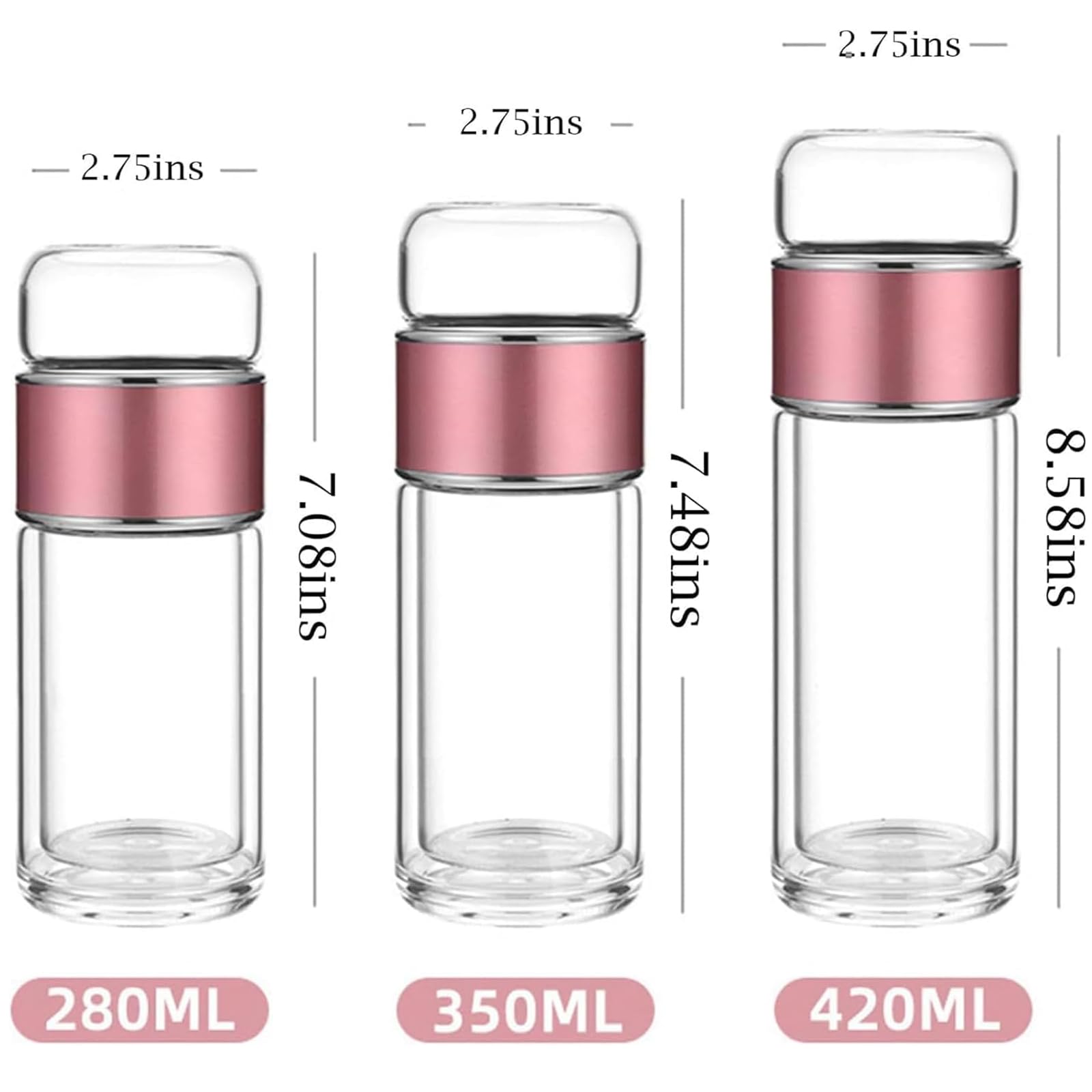 Botella infusora de té de vidrio de doble capa, máquina de té 3 en 1 de hojas sueltas y empinadora para preparar té suelto de 350 ml
