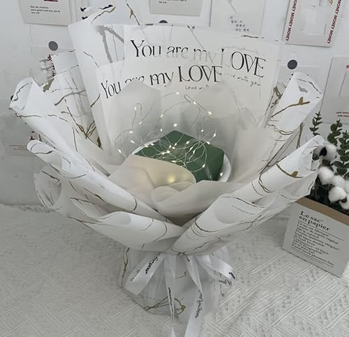 Miniatura 3 de GracesDawn 20 hojas de papel de regalo de flores de mármol dorado, suministros de ramo de floristería, manualidades, embalaje de regalo, material