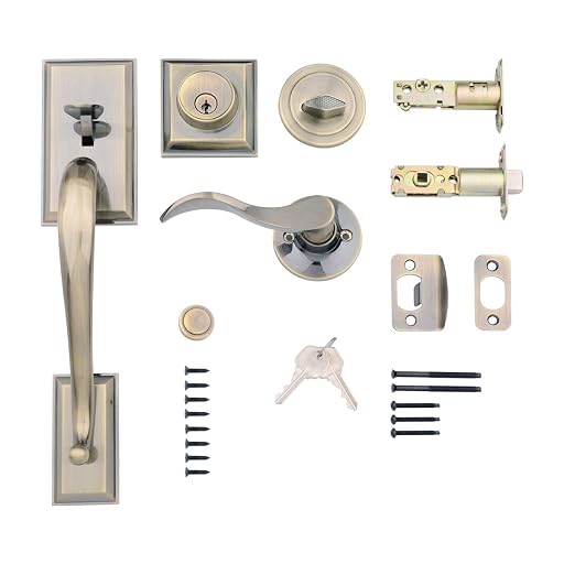 MockWares Basics Modern Right-Hand Wave Door Handle Set, Antique Brass