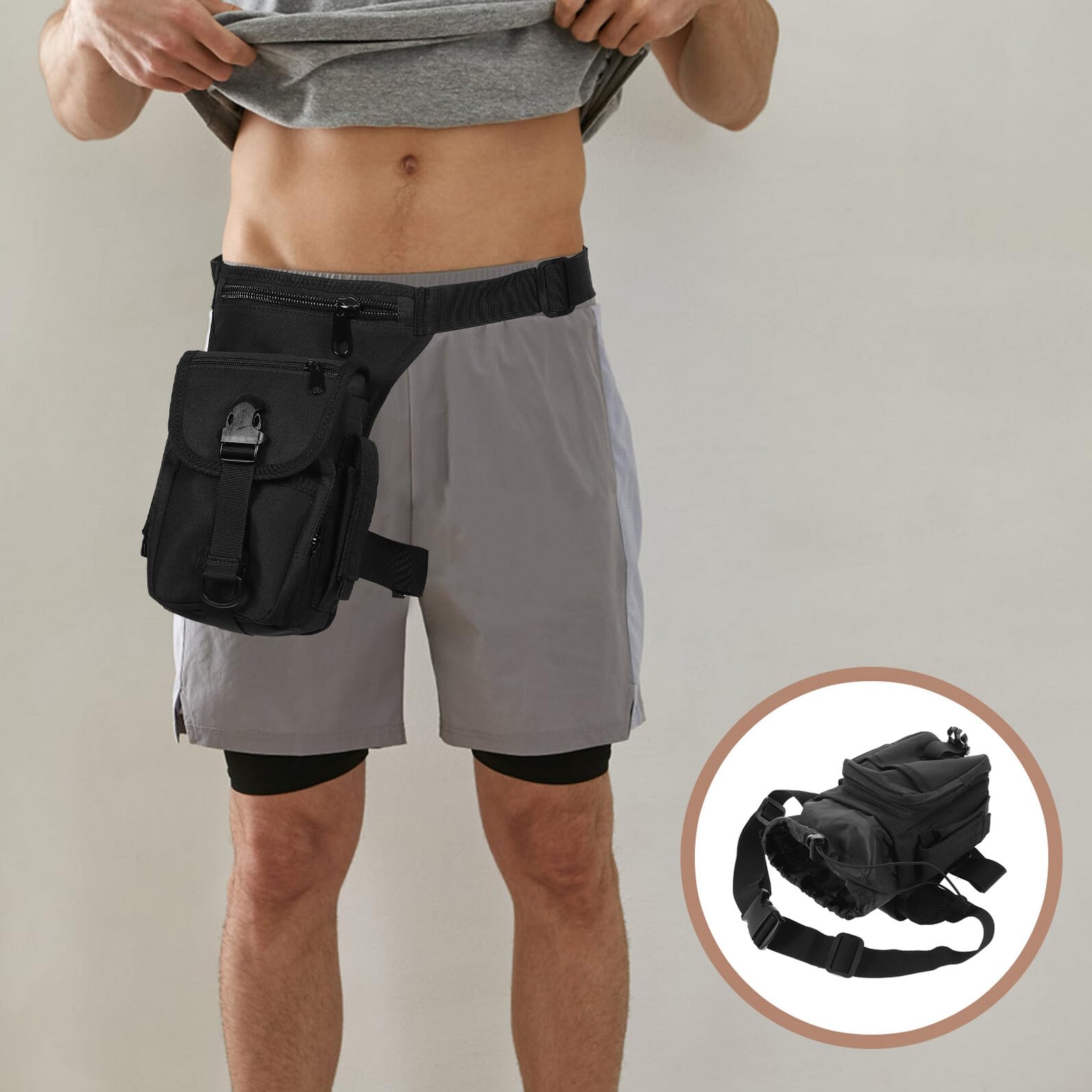 Healeved Marsupio da Gamba per Moto Uomo Donna Oxford e Poliestere, Costruzione Robusta con Cinghie Adattabili per Ciclismo e Attività All'aperto Nero