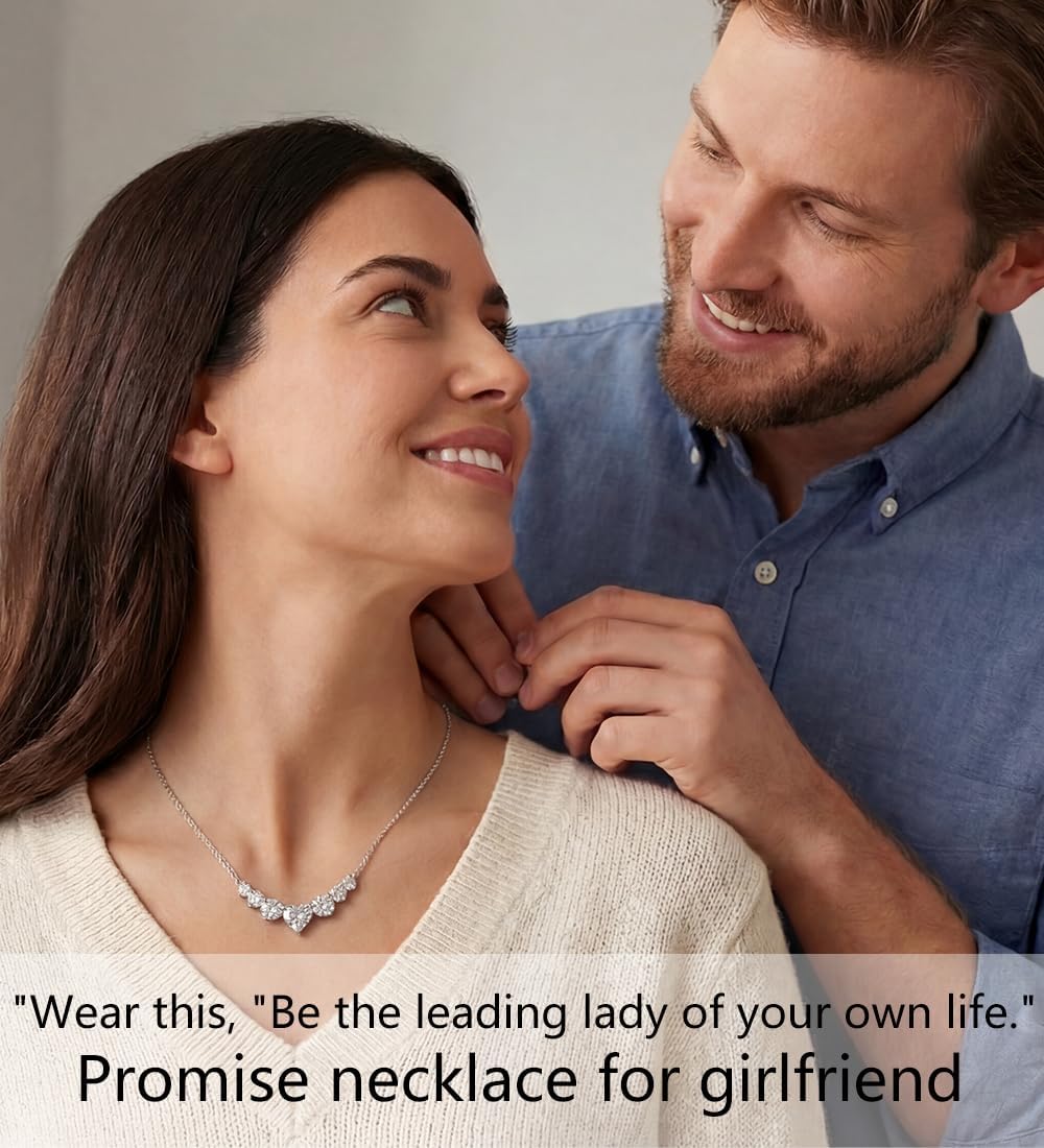 5.6 Ct Moissanite Necklace for Women, 18K White Gold Plated 925 Sterling Silver 7-Stone Simulated Diamond Pendant with GRA Certificate, D Color VVS1 Fine Jewelry Gifts for Wife Mom (18"+2" Chain)