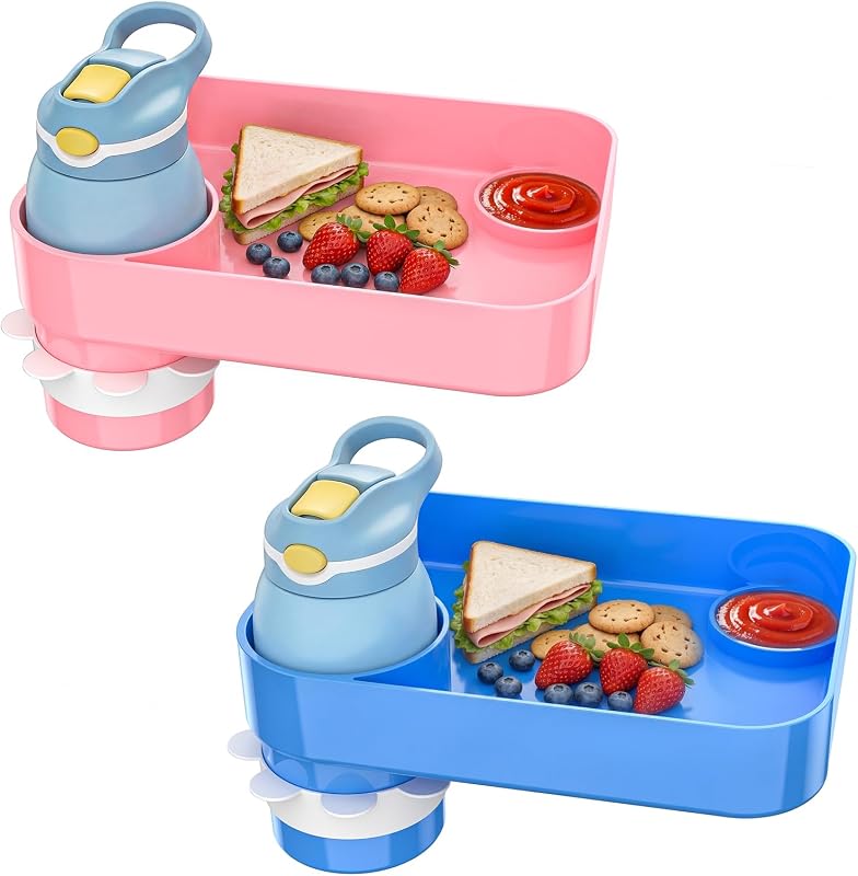 Bandeja Organizadora para Copo e Lanches em Cadeira Infantil e Carro SSPONT Azul e Rosa, Kit com 2