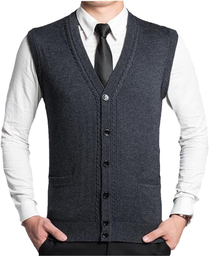 Male Sweater Vest Autumn Winter Sleeveless Wool Knit Cardigan With ...