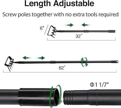 Stirrup Hoe Garden Tool & Cultivator Rake, 2-in-1 Heavy Duty Metal Hand Scuffle Garden Hoe for Weeding Vegetable Beds, Loop Action Weeder Long Handle 32-62, Manual Weed Puller for Lawn Farm Yard