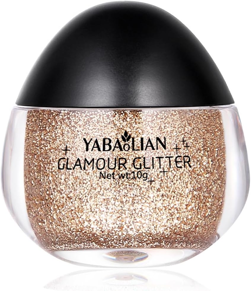 Fine Body Glitter Gel for Face, Eye, Lip, Hair, Body and Nail, Face Glitter Gel Liquid Eyeshadow Glitter Body Gel Festival Glitter Cosmetic Long Lasting Sparkling (#03 Champagne)